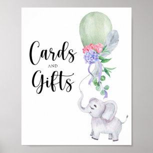 Póster Tarjetas y regalos de elefante y globo para baby s