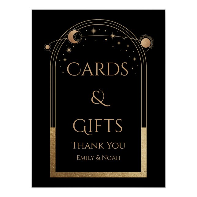 Póster Tarjetas y regalos de estrellas de luna de oro neg (Anverso)