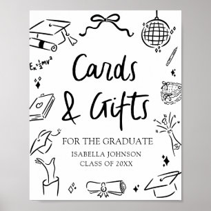 Póster Tarjetas y regalos de fiesta de graduación dibujad