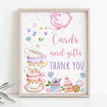 Tarjetas y regalos de Fiesta de té rosado Rótulo d