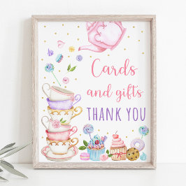 Póster Tarjetas y regalos de Fiesta de té rosado Rótulo d