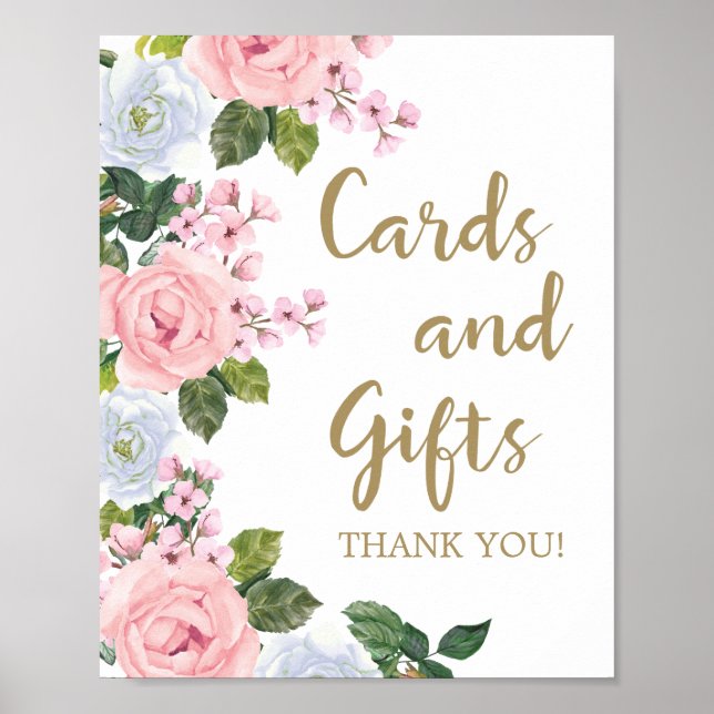 Póster Tarjetas y regalos de flores blancas rosadas para  (Frente)