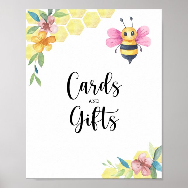 Póster Tarjetas y regalos de flores de abeja acuarela par (Frente)