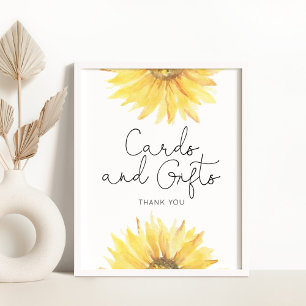 Póster Tarjetas y regalos de girasol acuarela