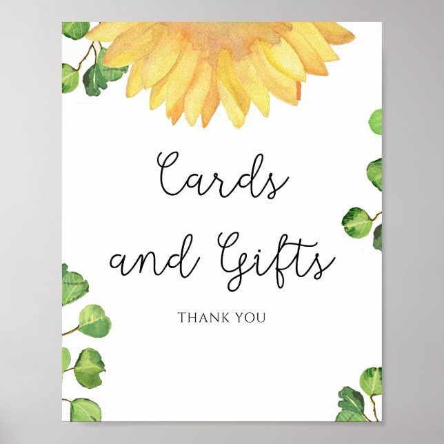 Póster Tarjetas y regalos de girasol acuarela (Frente)