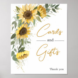 Póster Tarjetas y regalos de girasoles con acuarela 