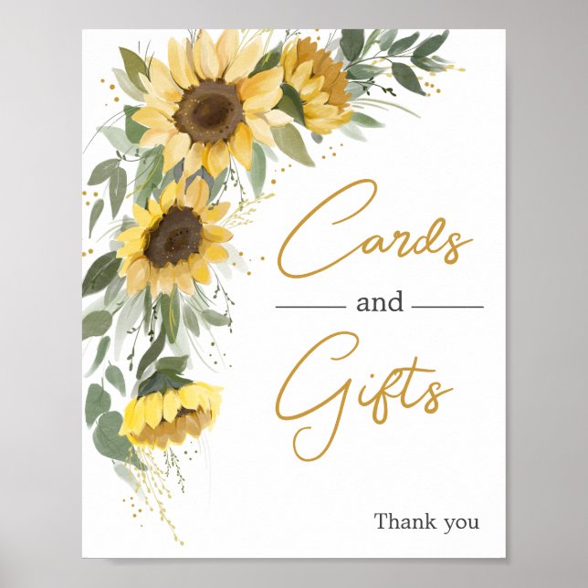 Póster Tarjetas y regalos de girasoles con acuarela y veg (Frente)