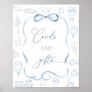 Póster Tarjetas y regalos de guardería azul Toile de Jouy