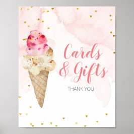 Póster Tarjetas y regalos de helado rosa y dorado