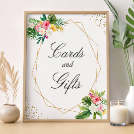 Póster Tarjetas y regalos de hojas florales tropicales de