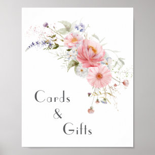 Póster Tarjetas y regalos de la boda blanca rosada en flo
