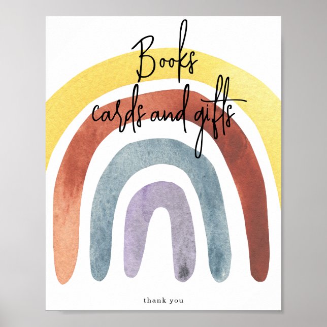 Póster Tarjetas y regalos de libros de arcoíris boho acua (Frente)
