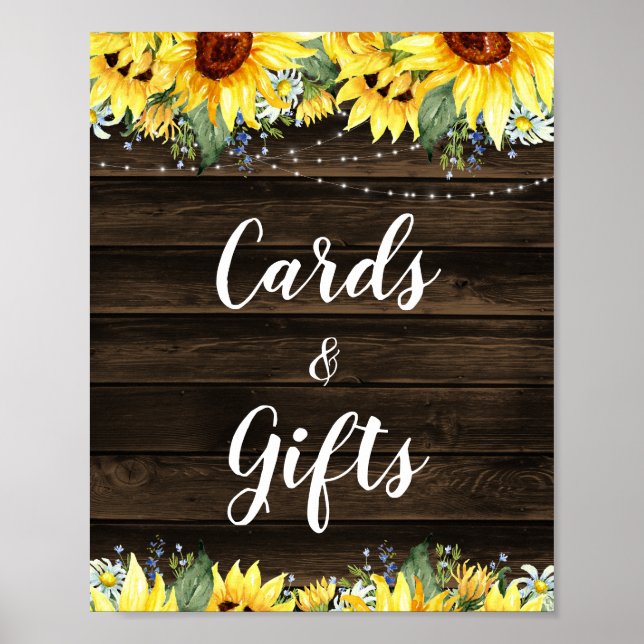 Póster Tarjetas y regalos de luces de cuerda de girasoles (Frente)
