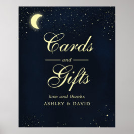 Póster Tarjetas y regalos de luna celeste estrellas azul