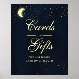 Póster Tarjetas y regalos de luna celeste estrellas azul 