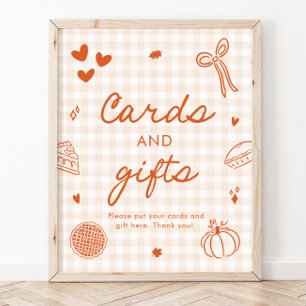 Póster Tarjetas y regalos de naranja a cuadros de otoño C