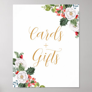 Póster Tarjetas y regalos de Navidad de invierno para des
