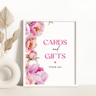Póster Tarjetas y regalos de peonía floral rosa brillante