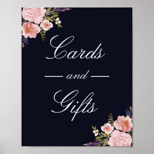 Póster Tarjetas y regalos de peonías Pink Navy, cartel de
