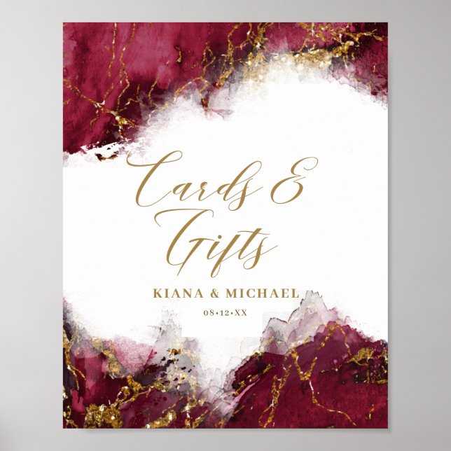 Póster Tarjetas y regalos de Purpurina de mármol Borgoña  (Frente)