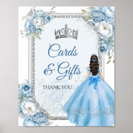 Póster Tarjetas y Regalos de Quinceañera Floral Azul
