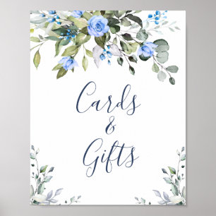 Póster Tarjetas y regalos de rosas azules de eucalipto el