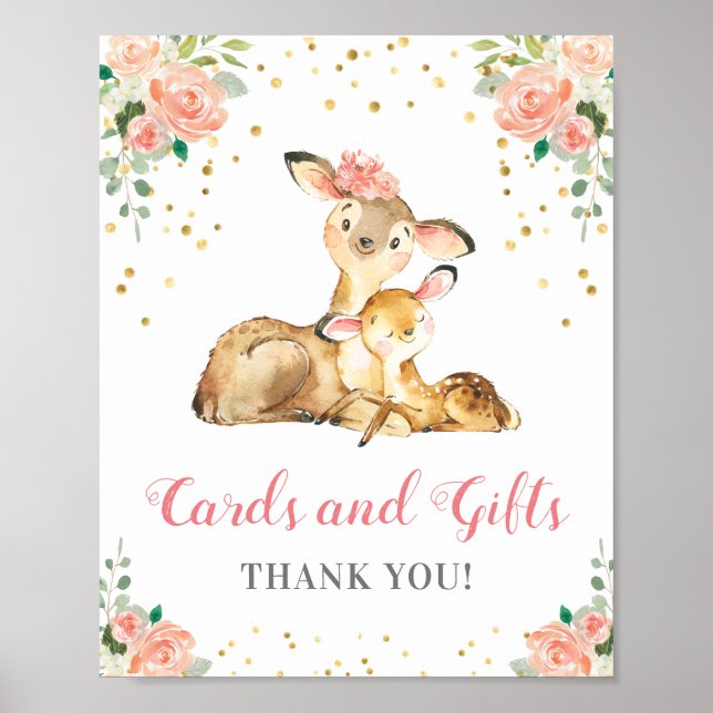 Póster Tarjetas y regalos Deer Doe Chica Woodland Baby Sh (Frente)