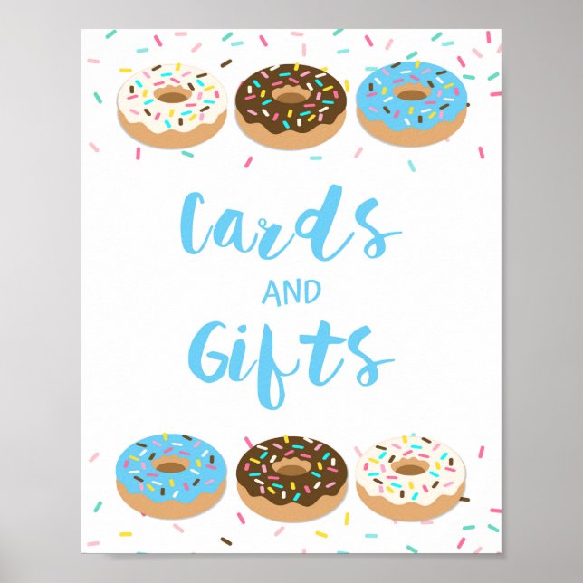 Póster Tarjetas y regalos Ducha Mesa Rótulo Donuts azules (Frente)