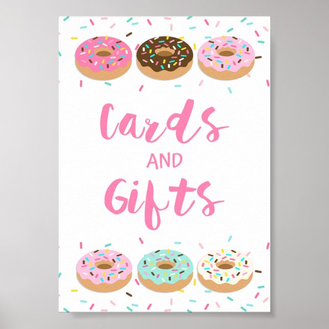 Póster Tarjetas y regalos Ducha Mesa Rótulo Donuts rosado (Frente)