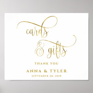 Póster Tarjetas y regalos elegantes de caligrafía en oro