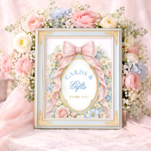Póster Tarjetas y regalos elegantes de lazo rosa para bab
