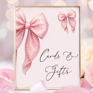 Póster Tarjetas y regalos elegantes de lazo rosa para bab