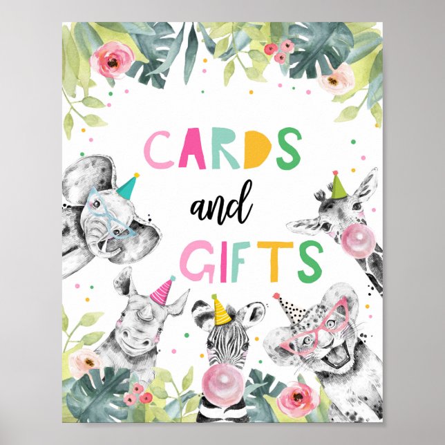 Póster Tarjetas y regalos Fiestas Safari Animales Rótulo  (Frente)