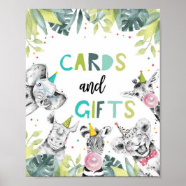 Póster Tarjetas y regalos Fiestas Safari Animales Rótulo 