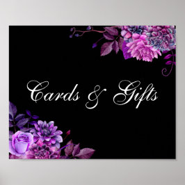 Póster Tarjetas y regalos. Flor morada. Letrero de boda n