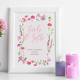 Póster Tarjetas y regalos Flora silvestre rosa Ducha de b