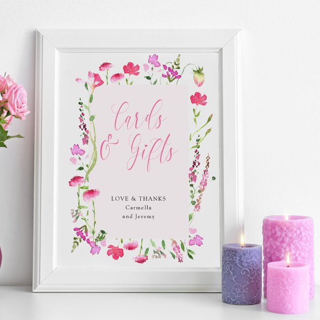 Póster Tarjetas y regalos Flora silvestre rosa Ducha de b (Cards & Gifts table sign sign from my Pink Wildflower Collection. )