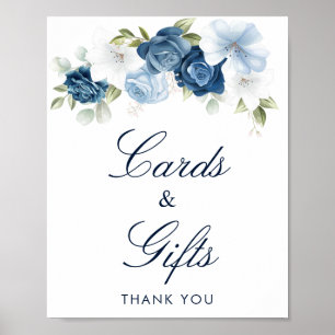 Póster Tarjetas y regalos florales azul polvoriento para