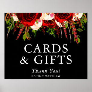 Póster Tarjetas y regalos florales boho de Borgoña negra