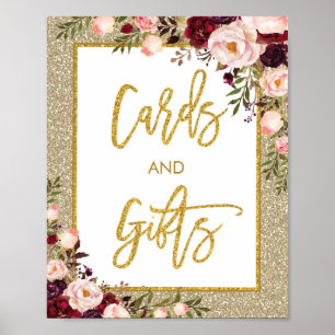Póster Tarjetas y regalos florales con purpurina Decoraci