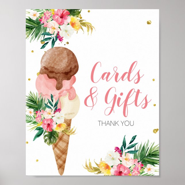 Póster Tarjetas y regalos florales de helado tropical (Frente)