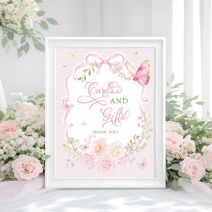 Póster Tarjetas y regalos florales de mariposa suave rosa