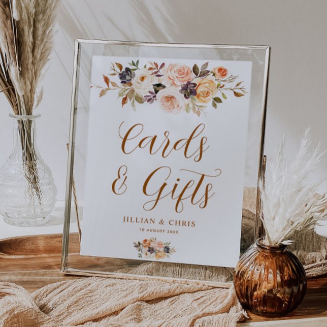 Póster tarjetas y regalos florales de otoño de oro y negr (Subido por el creador)
