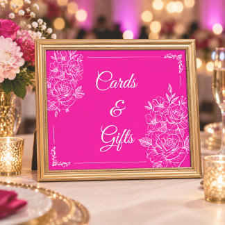 Póster Tarjetas y regalos florales elegantes de color ros