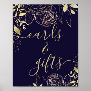 Póster Tarjetas y regalos florales modernos de Navy Blue 