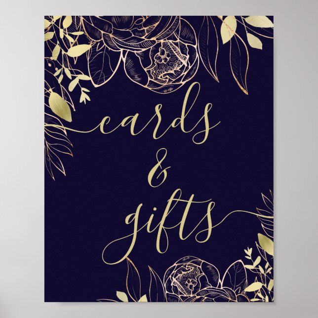 Póster Tarjetas y regalos florales modernos de Navy Blue  (Frente)