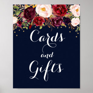 Póster Tarjetas y regalos florales navideños de color bu