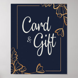 Póster Tarjetas y regalos florales navy y dorado