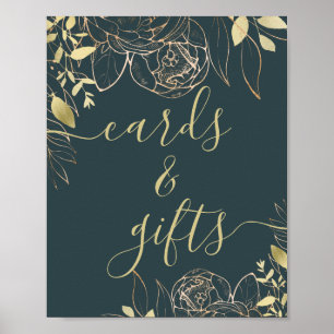 Póster Tarjetas y Regalos florales Verde azulados Oscuros