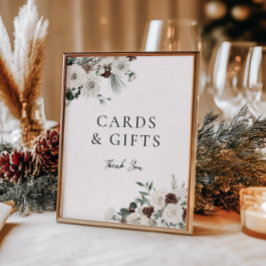 Póster Tarjetas y regalos florales verdes de invierno bla